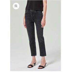 AGOLDE Riley High Rise Straight Crop Jeans in Black